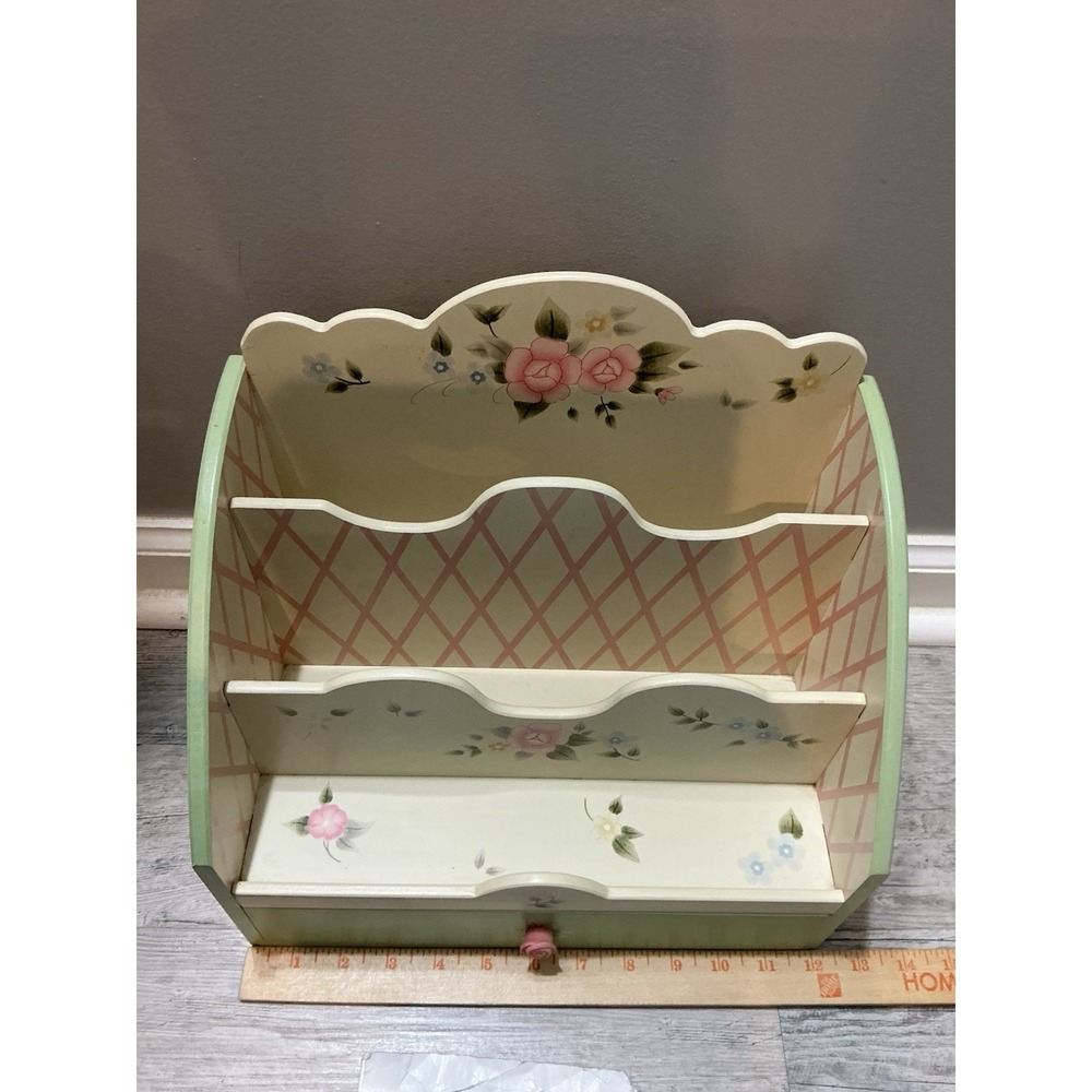 PFALTZGRAFF TEA ROSE KITCHEN DESK LETTER BILL WOOD ORGANIZER COLLECTOR ITEM - Picture 13 of 16